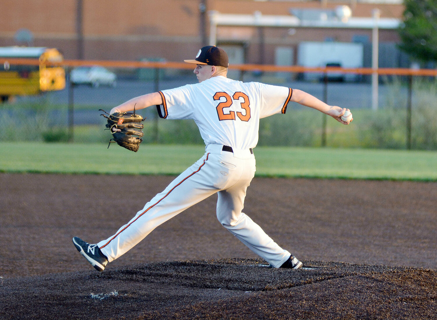 Chase Weirich starts into his wind up while pitching for Owensville’s Dutchmen during earlier home action at OHS Field against St. James. Owensville snapped a 15-game losing streak following a 17-3 win on the road at New Haven Friday night. Steven Kemp’s Dutchmen hosted Vienna last night (Tuesday) and is scheduled to host Linn this Friday at 5 p.m.